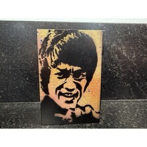 Bruce Lee Stencil Art Block by Dennis Wells – Hand Painted Street/Folk Art